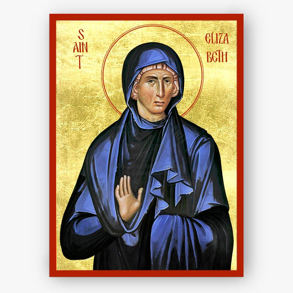 Icon of saint Elizabeth in blue robes with a gold background