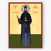 Icon of Saint Ephraim of Nea Makri, in dark robes with a red border on a beige background 