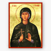 Icon of Saint Eugenia on a gold background and red border