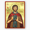 A religious icon-style print of Saint Euphrosynos, shown with a gold background, red border, brown robe, blue tunic, and red cloak. The Saint holds a branch with red fruits, and the text reads 'SAINT' and 'EUPHROSYNOS THE COOK'.