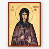 Icon of Saint Fevronia with a cross and a red cross symbol, on a beige background.