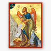 Icon of St. John the Baptist holding a scroll with mountains and celestial elements in the background
