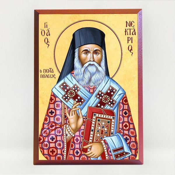 Saint Nektarios of Aegina, the wonderworker, byzantine orthodox custom made icon by the sisters of monasterevmc.org/ Icône byzantine orthodoxe de Saint Nectaire d'Égine, fabriquée par les soeurs du monasterevmc.org