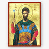 Icon of Saint Theodore the Tyro with armor and spear on a gold background