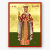 An Orthodox Christian icon of Saint Ypomoni holding a cross, featuring a gold background, a red border, and a dark green base. The icon is presented on a clean white background.
