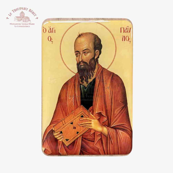 Icon of a religious figure holding a book on a beige background with 'Le Thoroupe Bénit' logo.