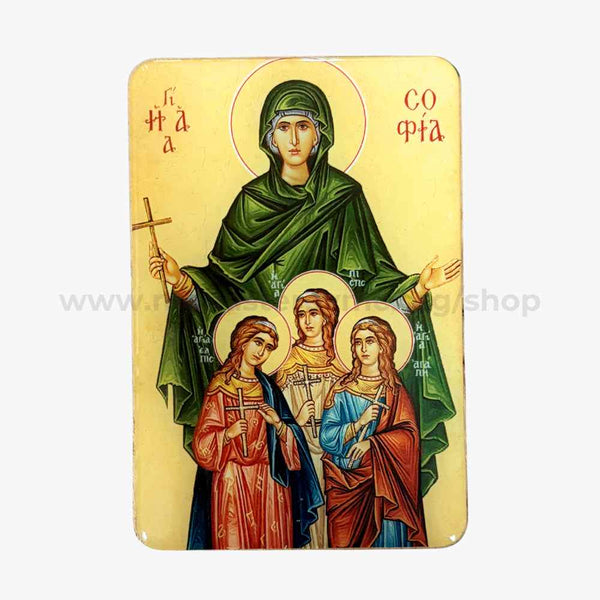 Orthodox pocket size icon of Saint Sophia & daughters Pistis, Elpis and Agape sold by the sisters of monasterevmc.org