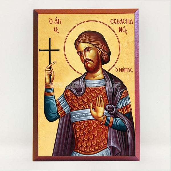 Saint Sebastian of Rome, byzantine orthodox custom made icon by the sisters of monasterevmc.org/ Icône byzantine orthodoxe de Saint Sébastien le martyre de Rome, fabriquée par les soeurs du monasterevmc.org