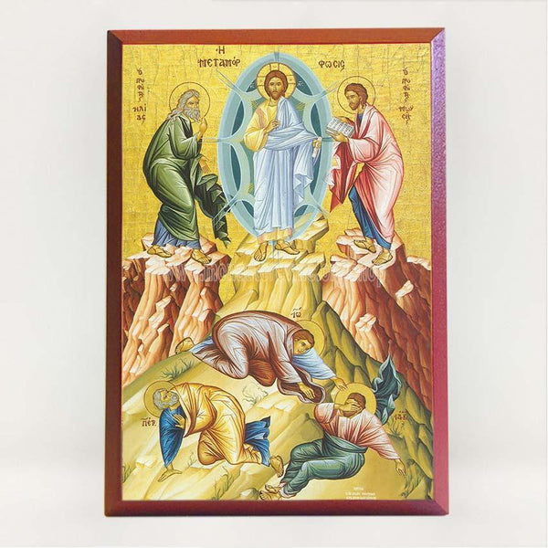 Transfiguration of our Lord, contemporary byzantine orthodox icon custom made by the sisters of monasterevmc.org| Transfiguration du Seigneur, icône byzantine orthodoxe fabriquée par les soeurs du monasterevmc.org