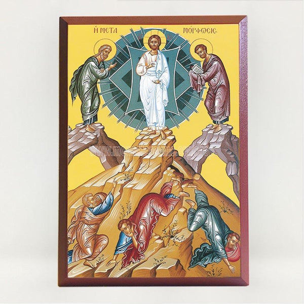 Transfiguration of our Lord, contemporary byzantine orthodox icon custom made by the sisters of monasterevmc.org| Transfiguration du Seigneur, icône byzantine orthodoxe fabriquée par les soeurs du monasterevmc.org