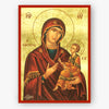 Mother of God, Odegetria, the directress holding Jesus Christ on a gold background with a red border. 