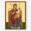 Theotokos, Pantanassa queen of all byzantine icon enthroned on a beige background. 