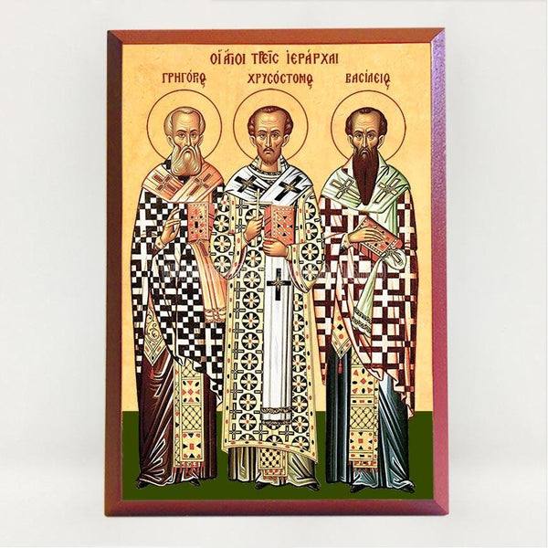 Three Hierarchs, byzantine orthodox custom made icon by the sisters of monasterevmc.org/ Icône byzantine orthodoxe de Saints Hiérarques, fabriquée par les soeurs du monasterevmc.org