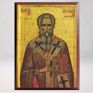 Saint Achilles metropolitan of Larissa, Byzantine Orthodox Icon made by the sisters of monasterevmc.org / Icône byzantine orthodoxe de Saint Achille métropolite de Larissa, faite à la main par les soeurs du monasterevmc.org