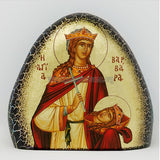 Saint Barbara on gold gilded stone handmade by the Greek Orthodox sisters of Monastery Virgin Mary the Consolatory. monasterevmc.org