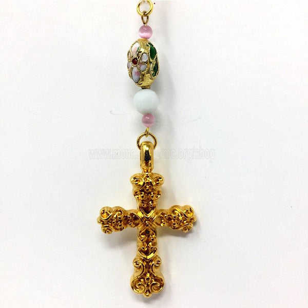 Orthodox Christian cross automobile pendant decorated, assembled and sold in Canada by the sisters of monasterevmc.org / Pendentif pour voiture avec croix chrétienne orthodoxe décorée et assemblée au Québec par les soeurs du monasterevmc.org