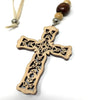 Orthodox Christian wooden cutout cross pendant sold in Canada by the sisters of monasterevmc.org / Pendentif de croix orthodoxe chrétienne en bois vendu au Québec par les soeurs du monasterevmc.org