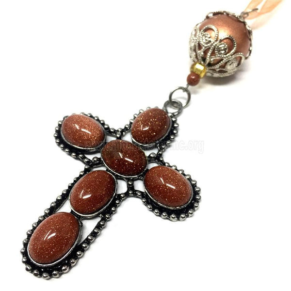 Orthodox Christian cross automobile pendant decorated, assembled and sold in Canada by the sisters of monasterevmc.org / Pendentif pour voiture avec croix chrétienne orthodoxe décorée et assemblée au Québec par les soeurs du monasterevmc.org