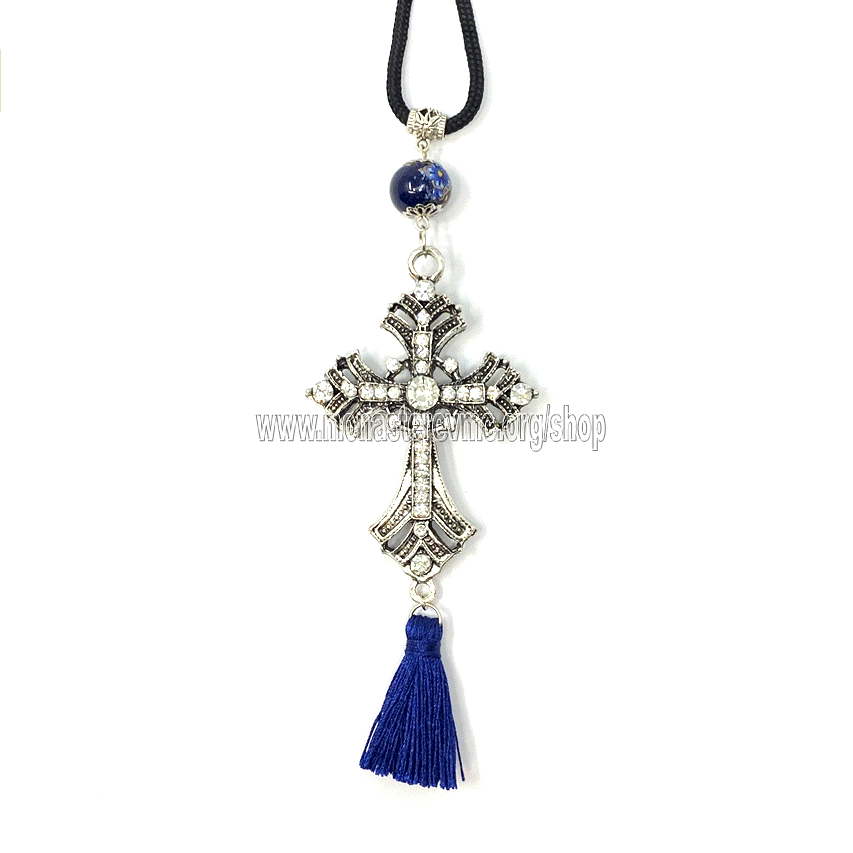 Orthodox Christian cross automobile pendant decorated, assembled and sold in Canada by the sisters of monasterevmc.org / Pendentif pour voiture avec croix chrétienne orthodoxe décorée et assemblée au Québec par les soeurs du monasterevmc.org