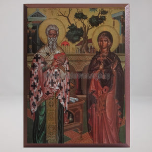 Saints Cyprian & Justina, byzantine orthodox custom made icon by the sisters of monasterevmc.org/ Saints Cyprien et Justine, icône byzantine orthodoxe fabriquée par les soeurs du monasterevmc.org