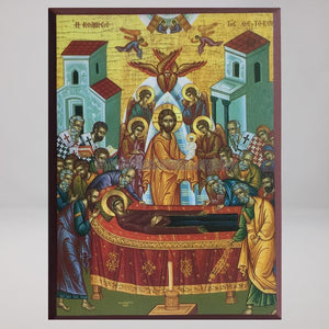 Dormition of the Theotokos, byzantine orthodox custom made icon by the sisters of monasterevmc.org| Dormition de la Mère de Dieu, icône byzantine orthodoxe fabriquée par les soeurs du monasterevmc.org