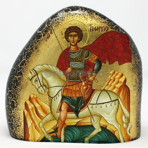 Saint George on a gold gilded stone handmade by the Greek Orthodox sisters of the Monastery Virgin Mary the Consolatory. monasterevmc.org