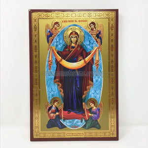 Holy Protection of the Mother of God, Russian orthodox custom made icon by the sisters of monasterevmc.org / Protection de la Mère de Dieu, icône de style russe orthodoxe fabriquée par les soeurs du monasterevmc.org