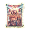 Byzantine Orthodox Icon of the Mother of God printed on a satin pillow designed and handmade in Canada by the sisters of monasterevmc.org / Oreiller avec impression d'une icone byzantine orthodoxe de la Mère de Dieu conçu et fait à la main au Québec par les soeurs du monasterevmc.org