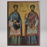 Saints Kosmas & Damian, byzantine orthodox custom made icon by the sisters of monasterevmc.org/ Saints Côme et Damien, icône byzantine orthodoxe fabriquée sur mesure par les soeurs du monasterevmc.orgà
