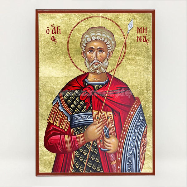 Saint Menas the great martyr of Egypt Orthodox Icon made by the sisters of monasterevmc.org / Icone orthodoxe de Saint Ménas le grand martyr faite a la main par les soeurs du monasterevmc.org