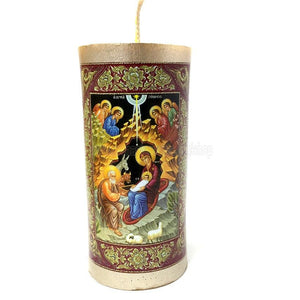 Nativity of Christ beeswax pillar candle handmade and sold by the sisters of monasterevmc.org / Nativité du Christ, cierge en cire d'abeille faite à la main et vendue par les soeurs du monasterevmc.org