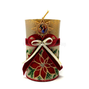 Pure beeswax pillar candle "Christmas poinsettia" handmade by the sisters of monasterevmc.org / Bougie en cire d'abeille "Étoile de Noël" faite à la main par les soeurs du monasterevmc.org