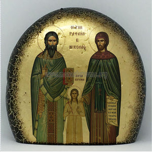 Sts. Raphael, Nicholas & Irene on stone