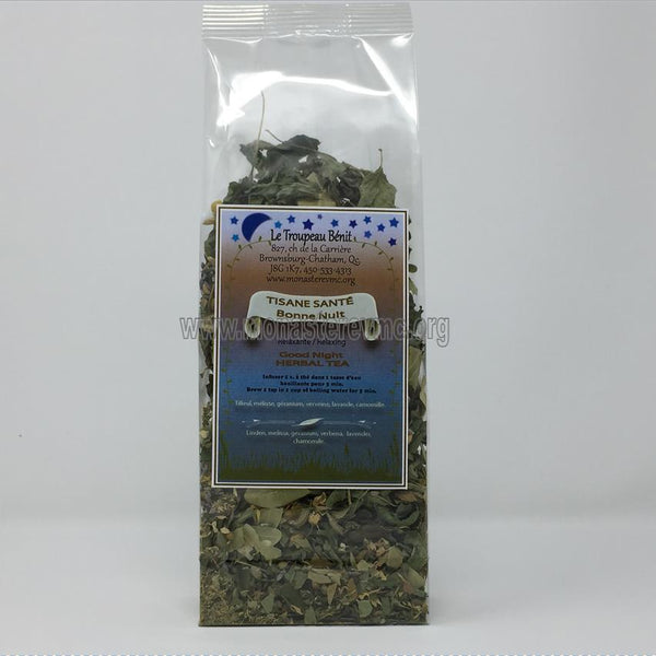 Naturally grown bedtime herbal tea without pesticides and fertilizers in Canada by the sisters of monasterevmc.org / Tisane naturelle de nuit cultivée au Québec sans engrais et pesticides par les soeurs du monasterevmc.org