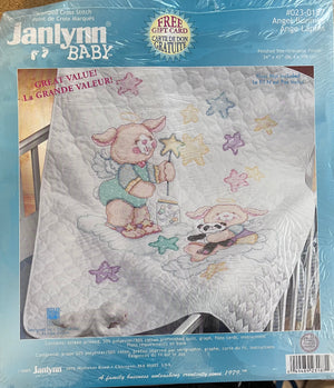 Stamped cross stitch Angel bunnies quilt