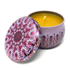 Natural beeswax candle in decorative tin can made by the sisters of monasterevmc.org / Chandelle en cire d'abeille dans pot décoratif fait par les soeurs du monasterevmc.org